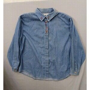 Capacity Woman Denim Shirt 2X Embroidery Long Sleeve Bird House Fall